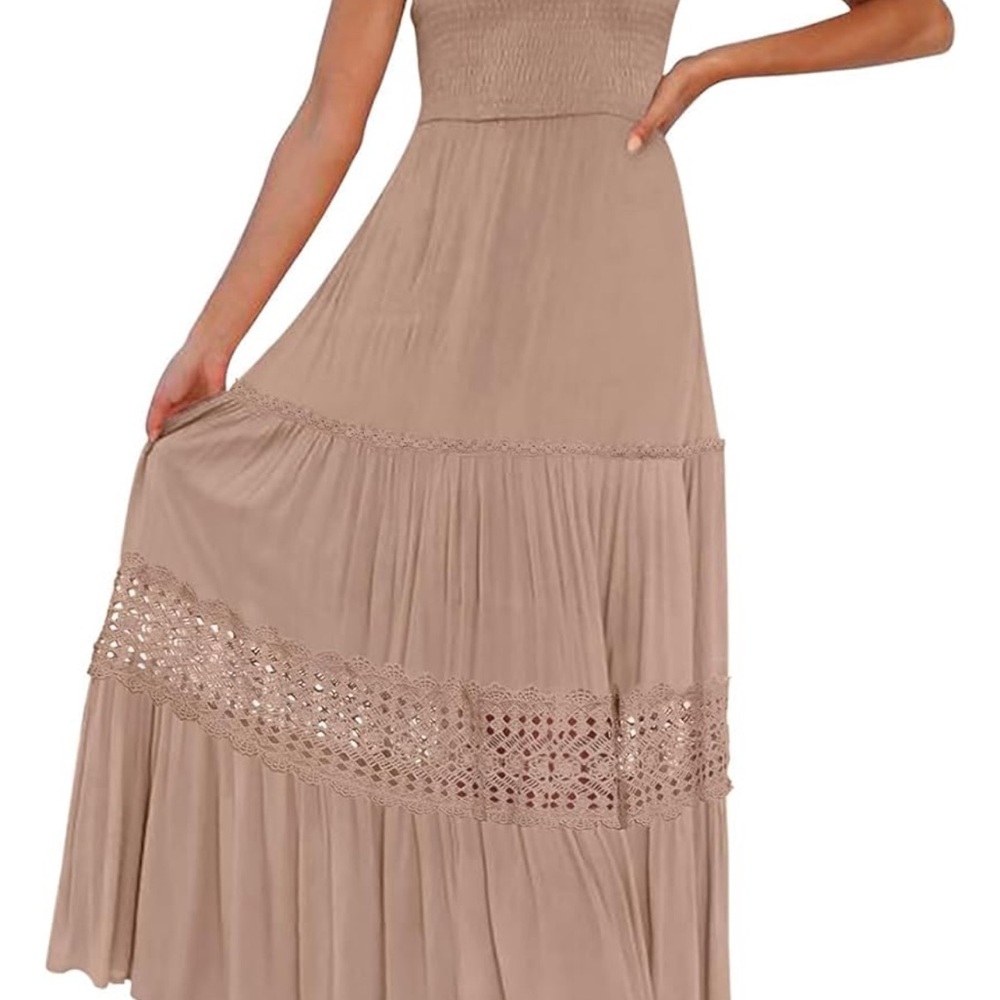 Chic Strapless Tan Maxi Dress